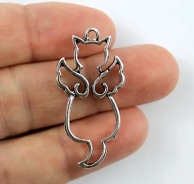 Antique Silver Tibetan Metal Angel CAT Wings Charms Pendant Beads Crafts Cards • £2.69