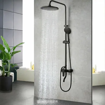 US Black Shower Faucet Set Rain Round Head Wall Mount Mixer Taps With Hand Spray • $51.89