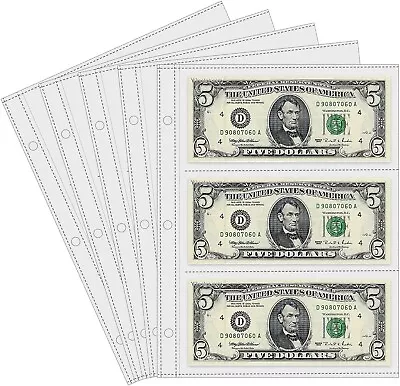 50 Sheets Currency Pages 3 Pockets Paper Money Protectors For 3 Ring Binders • $14.30