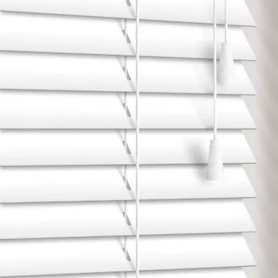 25mm Slat Real Hard Wood Venetian Blind 180cm Wide X 210cm WHITE LONG DROP • £39.95