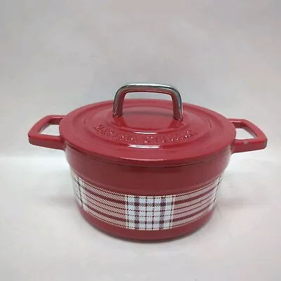 ChipdHandle Martha Stewart Enameled Cast Iron Round Dutch Oven 2 Quart Red Plaid • $24.99