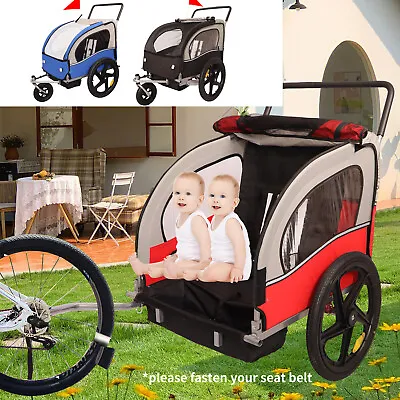 Bike Trailer 2 Seat Behind Bike Trailer Kids Universal Bicycle Coupler W/Wheels • $184.65