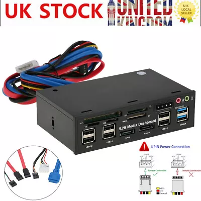 USB 3.0 5.25  E-SATA SATA Internal Media Dashboard Front Panel Card Reader New • £19.89