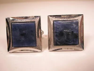 Lapis Lazuli Blue & Silver Tone Quality Vintage SWANK Cuff Links Simple Plain • $35.49