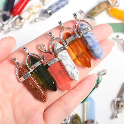 Natural Quartz Gemstones Healing Hexagonal Pointed Reiki Chakra Crystal Pendant • $0.99