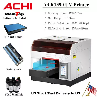 ACHI A3 UV Printer Epson R1390 Print Head Flatbed Printed 3D Embossed EU Ship • $3059