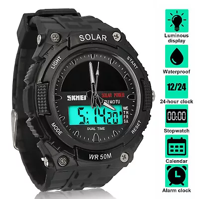 SKMEI Men Military Waterproof Solar Power Sport Analog Digital Quartz Wristwatch • $14.98