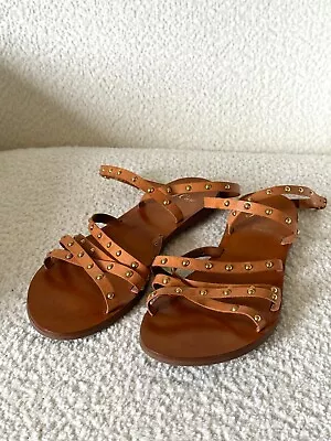 J. Crew Maren 10 Studded Cross-Strap Sandals Camel/Luggage Brown Brass • $39.99