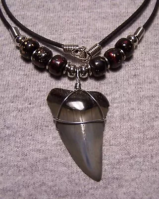 Mako Shark Tooth Necklace 1 3/4  Sharks Teeth Fossil Jaw Megalodon Scuba Diver • $22