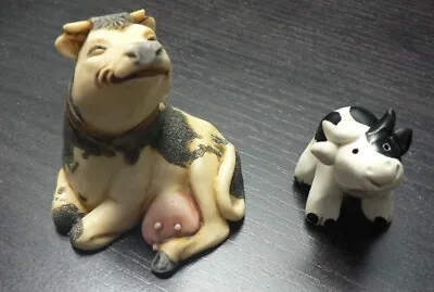 Two Miniature Cow Figurines One With Hidden Shell Under Head • $17.97