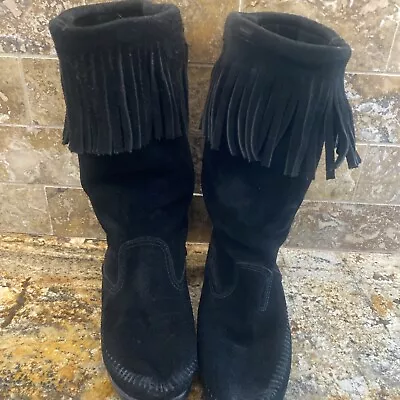 Minnetonka Boots Size 7 Black Fringe • $22.40