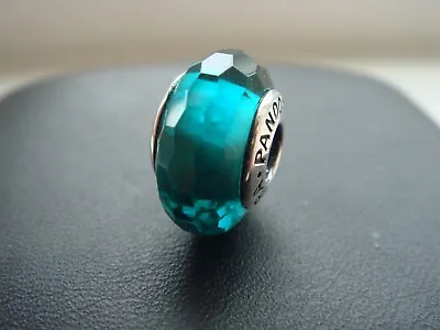Genuine Pandora Murano Teal Faceted S925 Ale Glass Bead Charm 791655 • £3.19