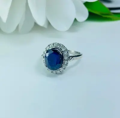 Lab Created Blue Sapphire Ring Oval Cut Ring Sapphire Silver Jewelry • $67.08
