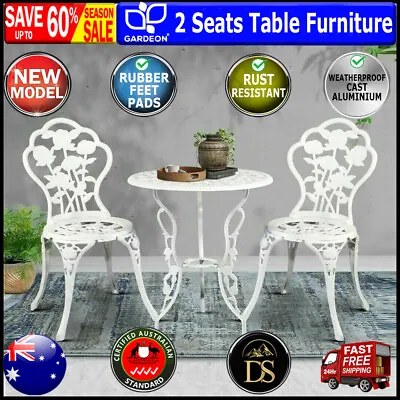 $177.48 • Buy Gardeon Outdoor Setting 3 Piece Bistro Set Cast Aluminium Chairs Table Patio Wht