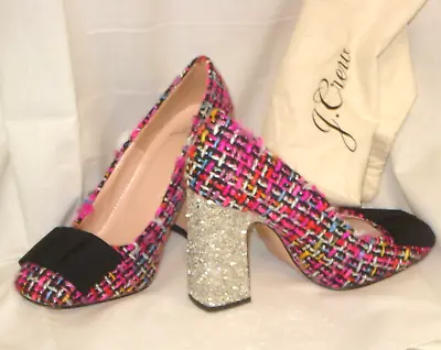 J CREW HARLOW Pump Multi Color TWEED & GLITTER Silver HEEL Shoes Size 5.5 W Bag • $99.99