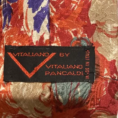 Vitaliano Pancaldi Tie Men’s 100% Silk Made In Italy Red Floral Abstract • $35.99
