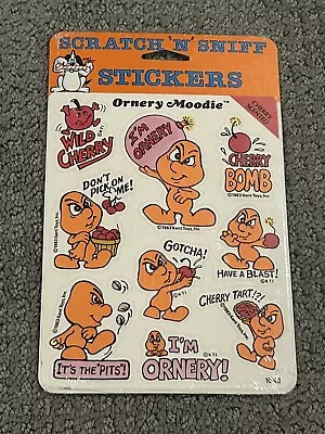 Vintage 80s Scratch & Sniff Ornery Moodie Sticker Sheet Cherry Scented 1983 • $4