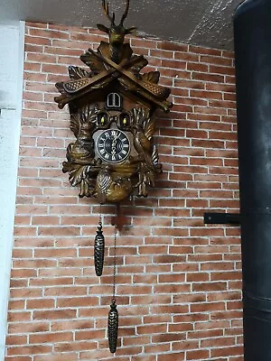 VINTAGE APP 25  MUSICAL Cuckoo Clock Black Forest STYLE Used BATTERY OPERATED • £100