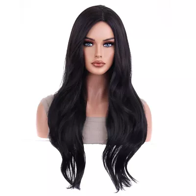 Black Cosplay Wig With Scalp Heat Resistant Hair Synthetic Body Wavy Black Women • $14.39