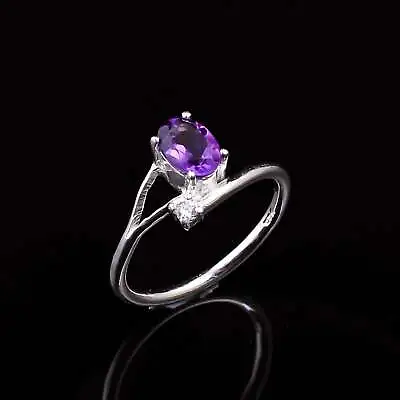 $139.99 • Buy 0.4ct Simulated Oval Cut Amethyst Stylish Split Shank Ring 14k White Gold Plated