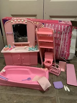 Vintage Mattel Barbie Bathroom Playset Play Set Tub Vanity Toilet Pink 1990’s • $26