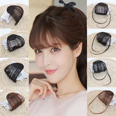 Fashion Human Hair Thin Neat Air Bangs Clip Korean Fringe Front Hairpiece Beau — • $3.83