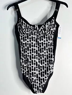 Naturana Black White Stripes Printed Underwired Swimsuit For Women Size 10 32B • £10.99