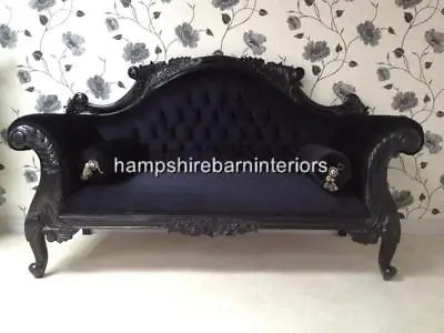 £899 • Buy Ornate Charles Louis Double Chaise Cuddler Small Sofa Black Frame Velvet 
