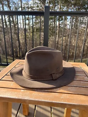 Minnetonka Leather Hat Brown Men’s M Outback Aussie Safari Camp USA Made • $35.99