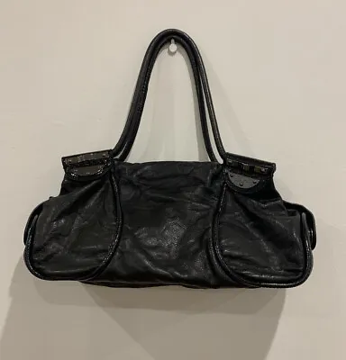 RARE As New Mimco Black Cow Leather & Patent Everyday Shoulder Purse BAG • $94.60
