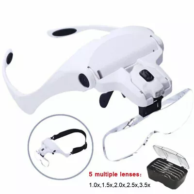 Magnifying Glass LED Light Head Loupe Jeweler Watch Bright Magnifier W/ 5 Lens • $9.80