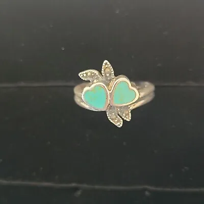 VTG Sterling Silver - SOUTHWESTERN Turquoise Marcasite Heart Ring Size 7 - 4g • $29.99