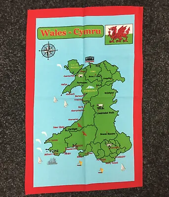 £7.99 • Buy Tea Towel  Wales Cymru Map   70 X 45cm  Map Of Wales