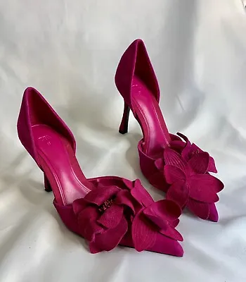 Zara Fuchsia High Heeled Beautiful Suede Flower Shoes - US Size 6 • $75.99