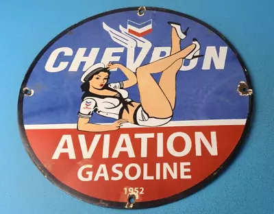 Vintage Chevron Gasoline Sign - Aviation Gas Motor Oil Auto Pump Porcelain Sign • $145.47