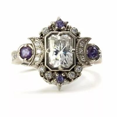 Art Deco Style Simulated Diamond Moon Goddess Vintage Engagement Silver Ring • $95.99