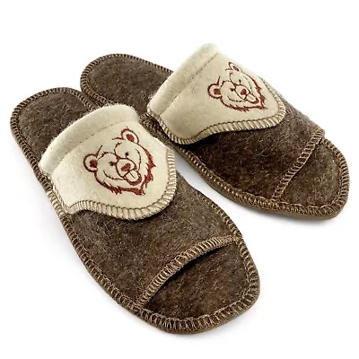 Mens 100% Sheep Wool Felt Russian Slippers Warm Cozy Open-Toe Home Shoes • $39.95