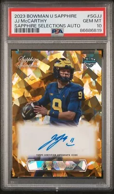 2023 Bowman Chrome U Sapphire Selection JJ McCarthy Gold Auto/50 Michigan PSA 10 • $750