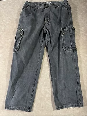 PJ Mark Mens Cargo Pockets Straight Leg Baggy Fit Black Grey Denim Jeans 42x34 • $24.99