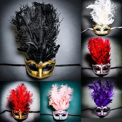 $17.90 • Buy Venetian Tall Ostrich Feather Mardi Gras Masquerade Mask Party Eye Mask Costume