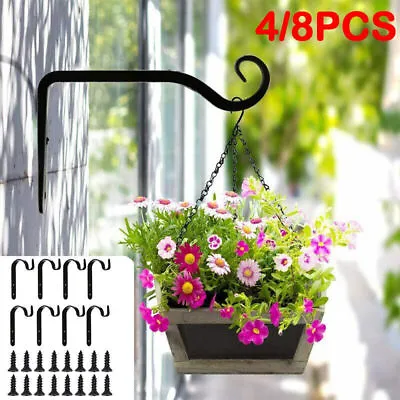 8X Heavy Duty Metal Hanging Basket Brackets Garden Plant Hanger Hook Wall Decor • £4.49