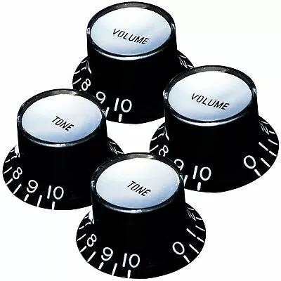 NEW Set 4 BLACK Bell Top Hat KNOBS Silver Reflector For Gibson 1/4  Tone Volume • $13.95