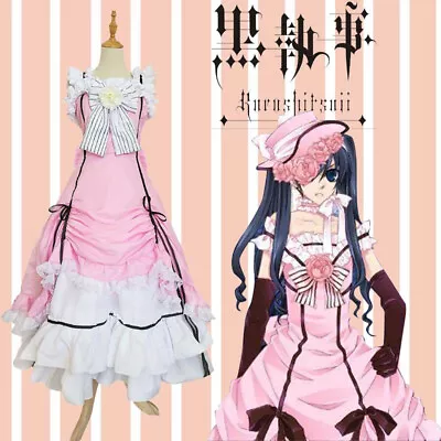 Anime Black Butler Ciel Phantomhive Court Dress Cosplay Costume Pink Maid Outfit • $55.20