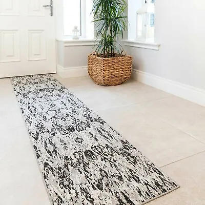 Ikat Grey Runner Luxury Scandi Contemporary Indoor Long Hallway Rug Mat REDUCED • £13.95