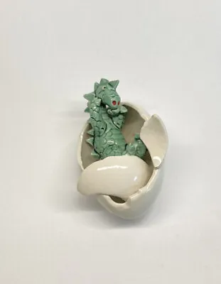 $19.50 • Buy Baby Dragon Hatchling In Egg Fantasy Whimsical Figure Laying Ceramic Artisan