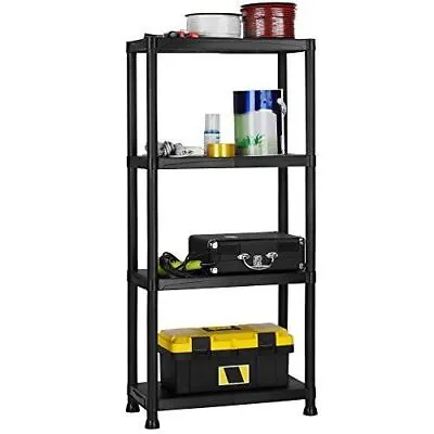 4 Tier Black Plastic Shelf Unit Shelving Storage Garage Tools Shelves Diy New • £19.95