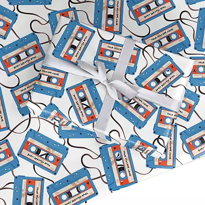 Dyefor Blue Mixtape 80s 90s Personalised Birthday Retro Wrapping Paper Gift Wrap • £15.99