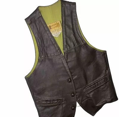 Vintage Genuine Leather By Berman Buckskin Leather Vest 70s Rider Biker Sz 36 • $49.99