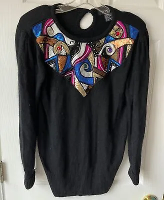 IB Diffusion Vintage Sweater Womens Size Small Silk Sequin Beaded Button Classic • $34.99