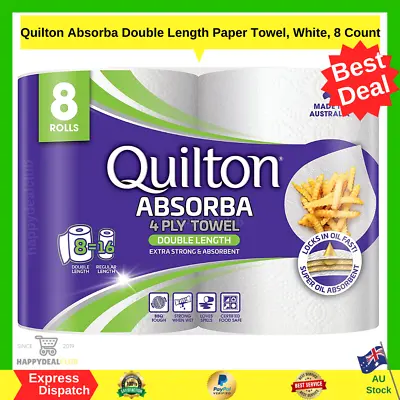 Quilton Absorba Double Length Paper Towel White 8 Count | FREE SHIPPING NEW AU • $26.99